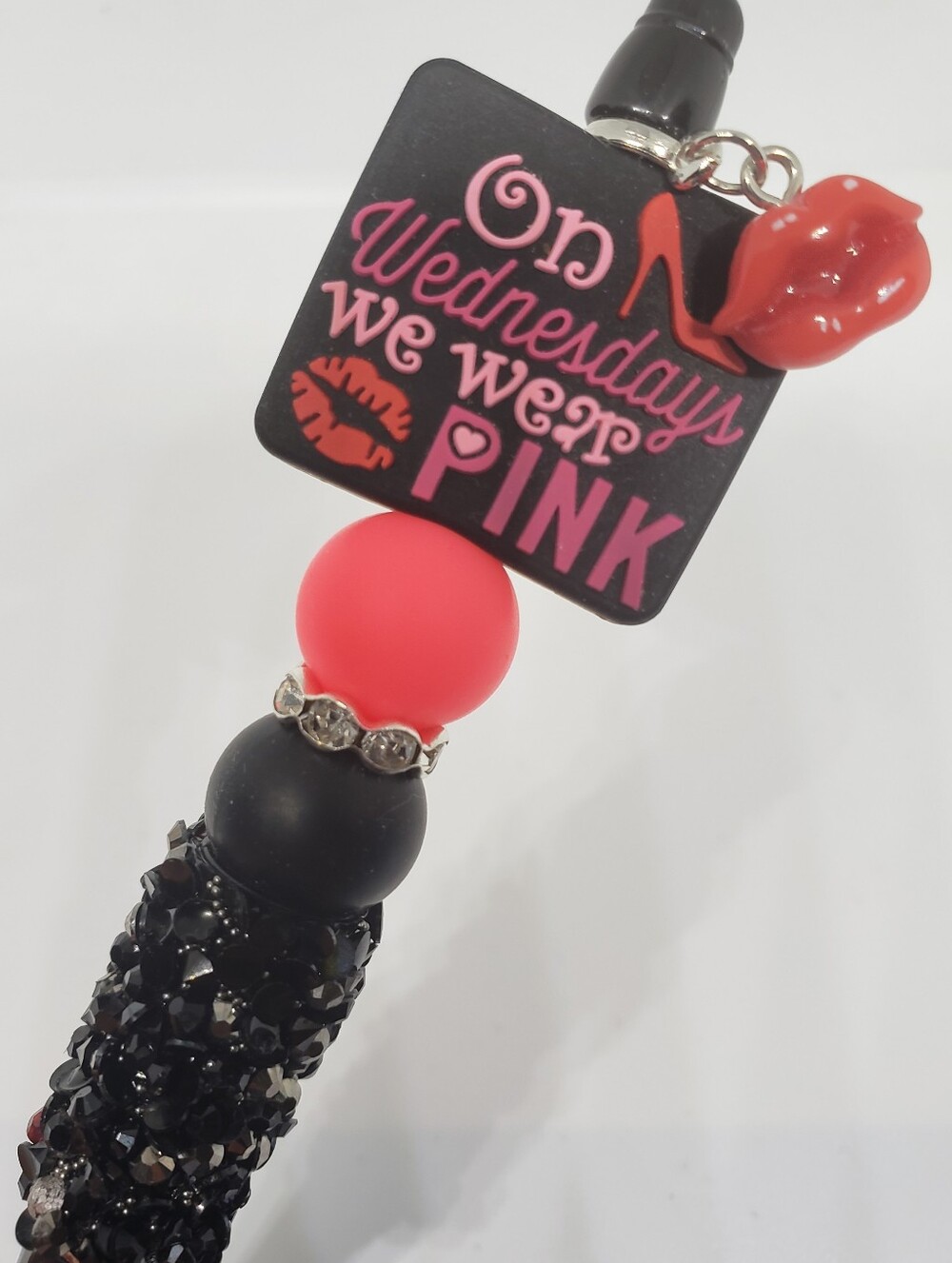 Handmade Mean Girls On Wednesdays We Wear Pink Rhinestone Silicone Bead Pen